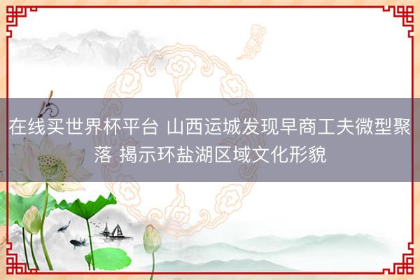 在线买世界杯平台 山西运城发现早商工夫微型聚落 揭示环盐湖区域文化形貌