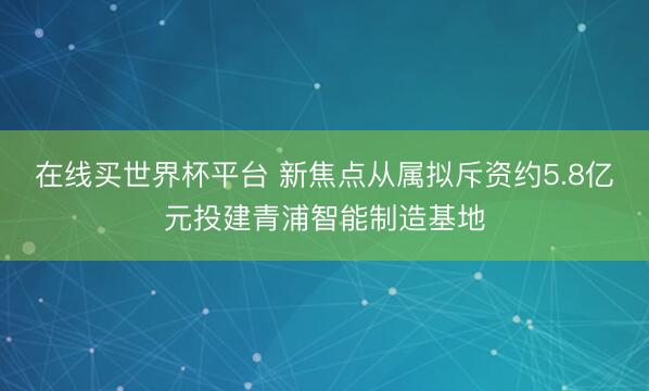 在线买世界杯平台 新焦点从属拟斥资约5.8亿元投建青浦智能制造基地