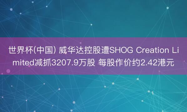 世界杯(中国) 威华达控股遭SHOG Creation Limited减抓3207.9万股 每股作价约2.42港元