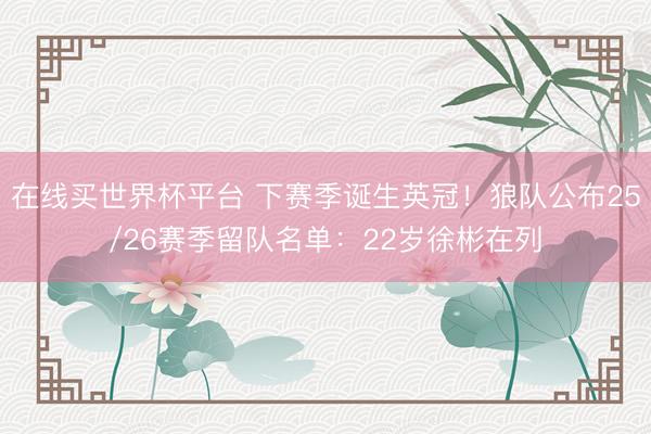 在线买世界杯平台 下赛季诞生英冠!狼队公布25/26赛季留队名单:22岁徐彬在列
