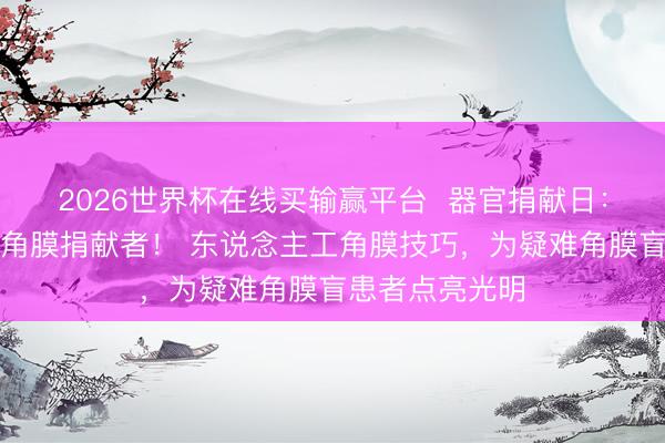 2026世界杯在线买输赢平台  器官捐献日：爱尔眼科问候角膜捐献者！ 东说念主工角膜技巧，为疑难角膜盲患者点亮光明
