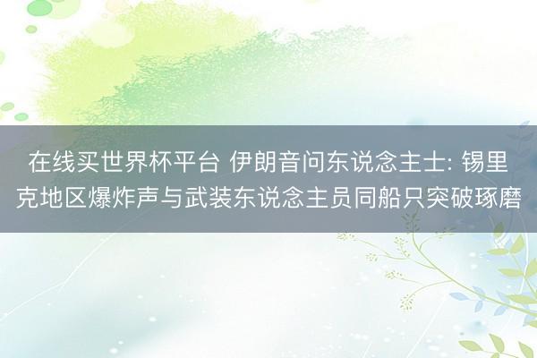 在线买世界杯平台 伊朗音问东说念主士: 锡里克地区爆炸声与武装东说念主员同船只突破琢磨
