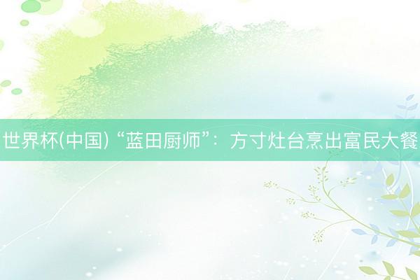 世界杯(中国) “蓝田厨师”：方寸灶台烹出富民大餐